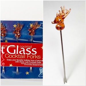 Reindeer Glass Cocktail Forks Metal Christmas Holiday NEW